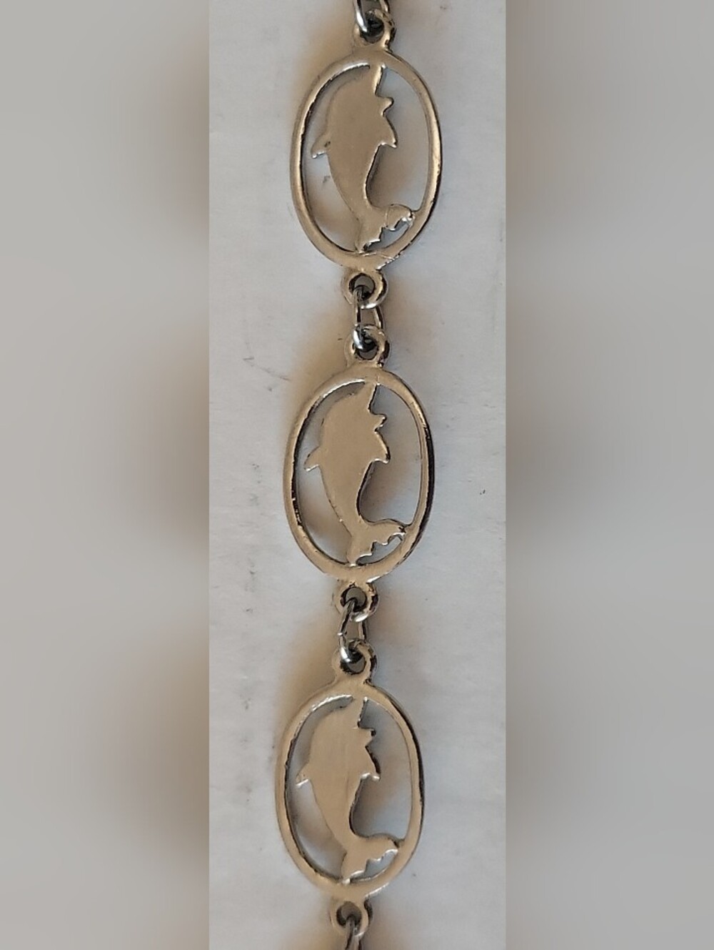 Dolphin on Oval Link Bracelet Mother of Pearl Inlay 7” Silver S-80 Stamped - Picture 9 of 10